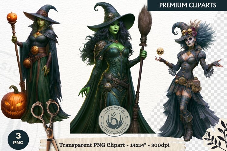Dark Fantasy Halloween Witches Clipart PNG sublimation example image 1