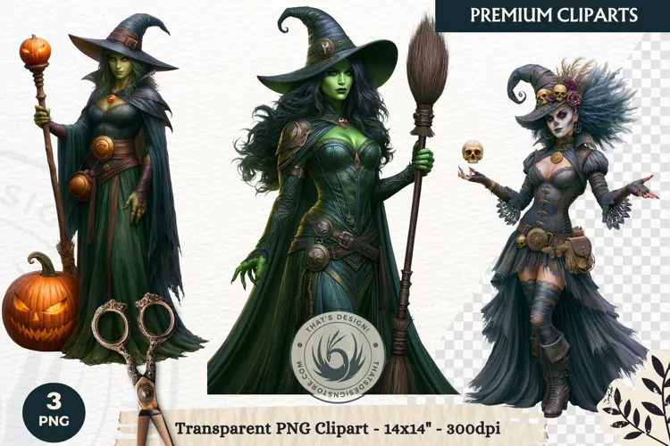 Dark Fantasy Halloween Witches Clipart PNG sublimation