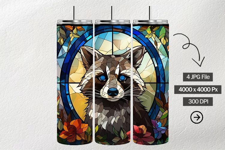 Raccoon Stained Glass Square Coaster - 4 Variation