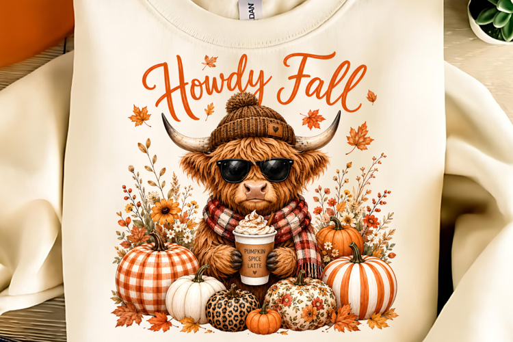 Fall Highland Cow PNG, Trendy Fall PNG, Autumn Sublimation