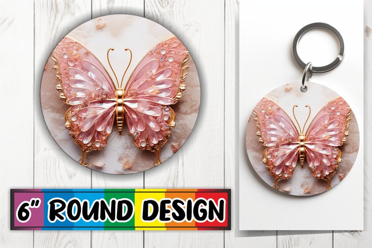 Butterfly Beauty Embroidered Keychain Round example image 1