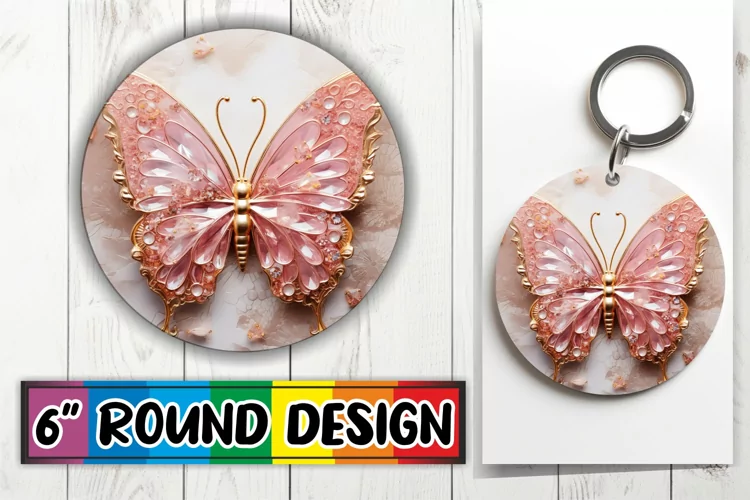 Butterfly Beauty Embroidered Keychain Round