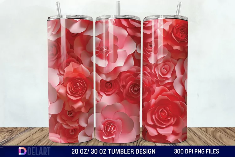 3D Flower Seamless Roses Tumbler Wrap