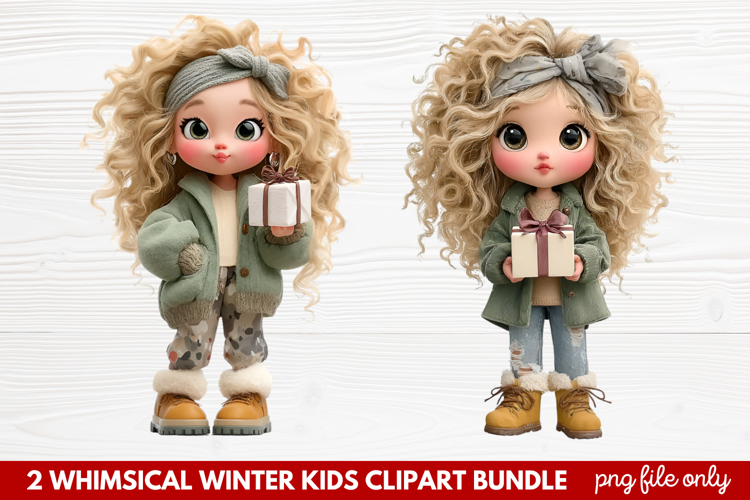 2 Whimsical Winter Kids Clipart | Cute Winter Kids PNG