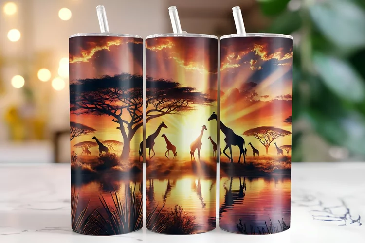 Sunset & Giraffe Tumbler Wrap | Sublimation | Tumblers