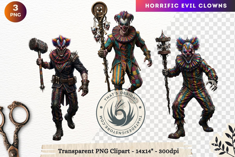 Horrific Evil Clown Clipart - Creepy Circus PNG Graphics