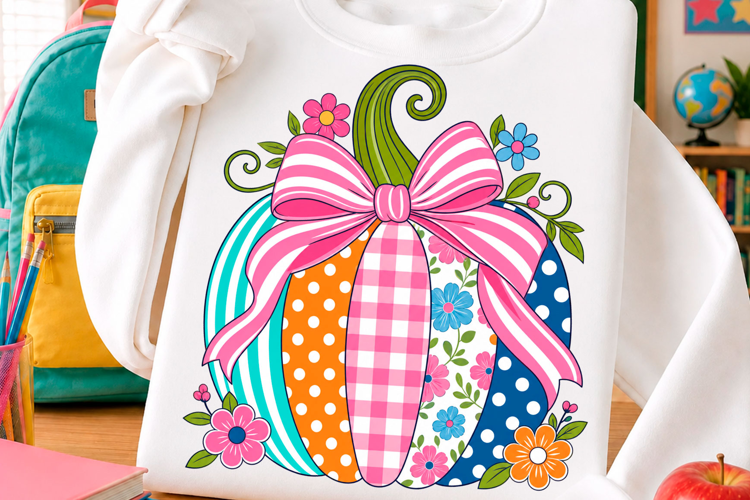 Cute Floral Pumpkin Bow Fall T Shirt Design