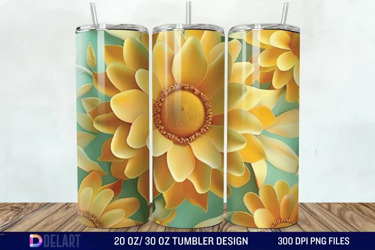 3d Sunflower floral Tumbler Wrap