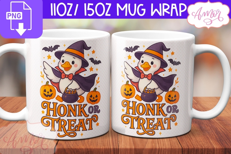 Halloween goose mug wrap PNG, Cute Halloween mug template