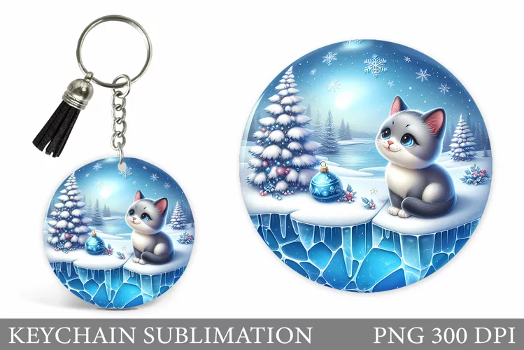 Christmas Cat Keychain. Christmas Keychain Sublimation