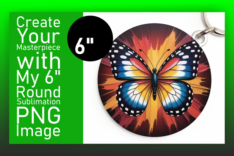 Colorful Round Design Keychain Artwork , Butterfly
