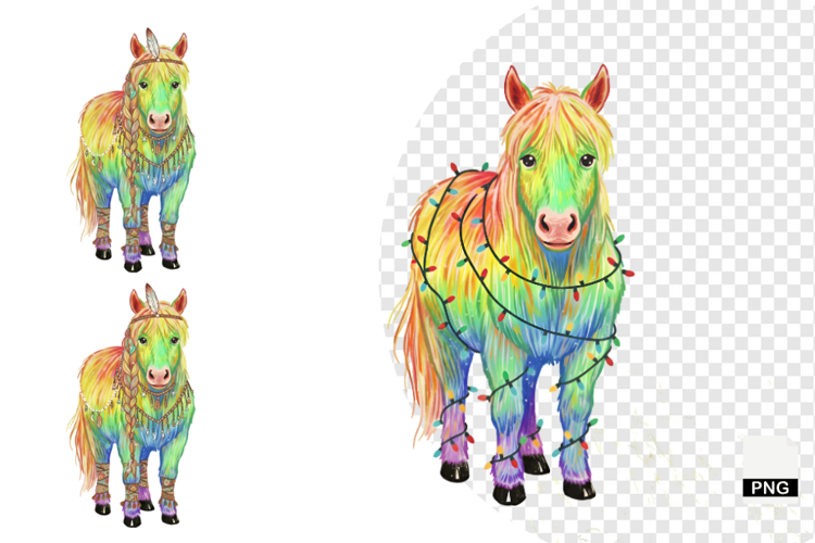 Boho Watercolor Christmas Horse Clipart