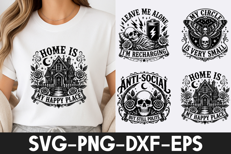 Homebody Skull SVG PNG, Gothic Cottage Quote Design