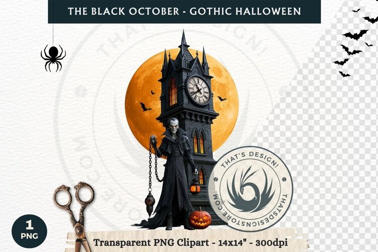 The Black October Gothic Halloween Clipart, Horror character example image 1
