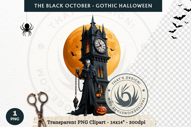The Black October Gothic Halloween Clipart, Horror character