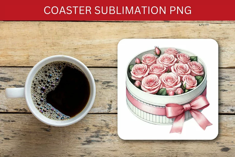valentine square coaster - roses bucket