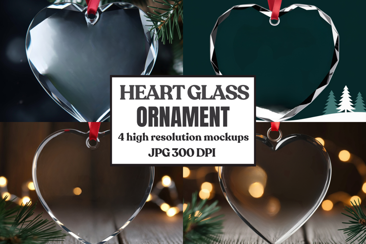 Christmas Heart Glass Ornament Mockup | Hanging Holiday Orna