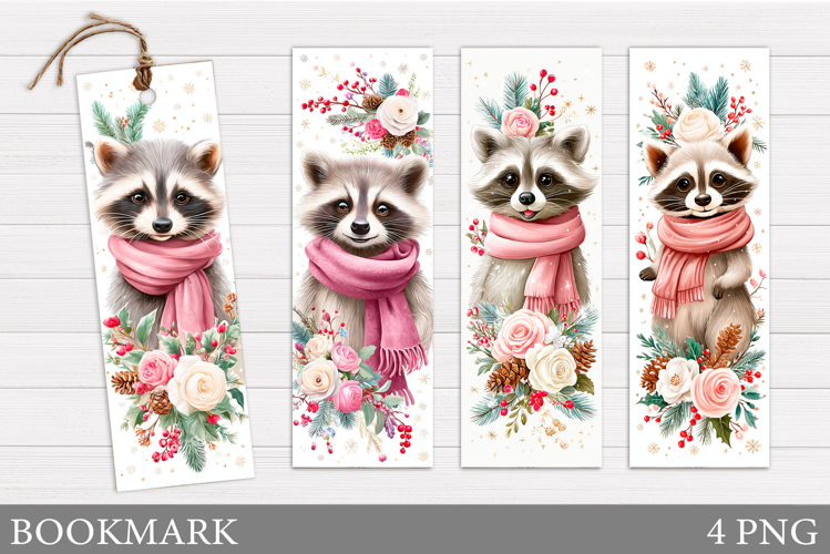 Christmas Raccoon Bookmark. Christmas Bookmark Sublimation