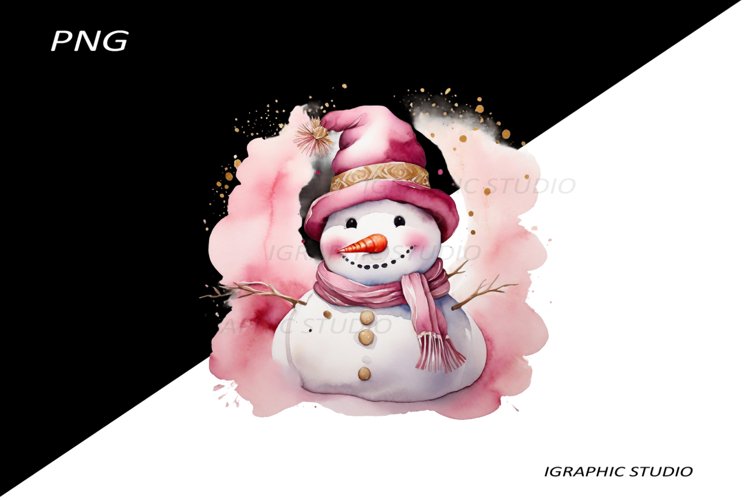 Pink Snowman Clipart, Gold and Pink Chistmas Clipart