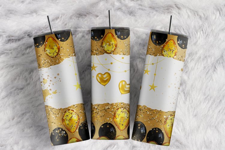 Black Gold Balls Gold Foil Border 20 oz tumbler designs