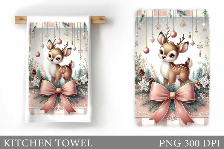 Cute Deer Kitchen Towel. Christmas Kitchen Towel Design