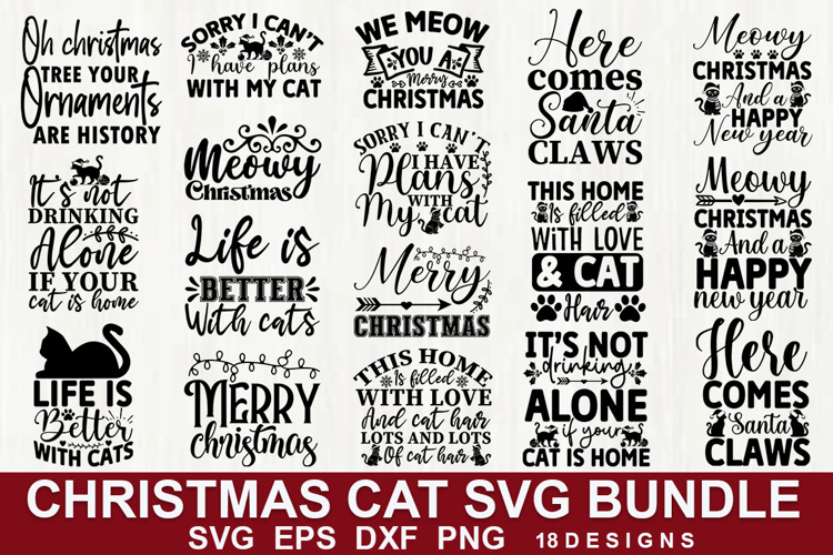 Christmas Cat SVG Bundle| Cute Pet Lover Designs, Christmas