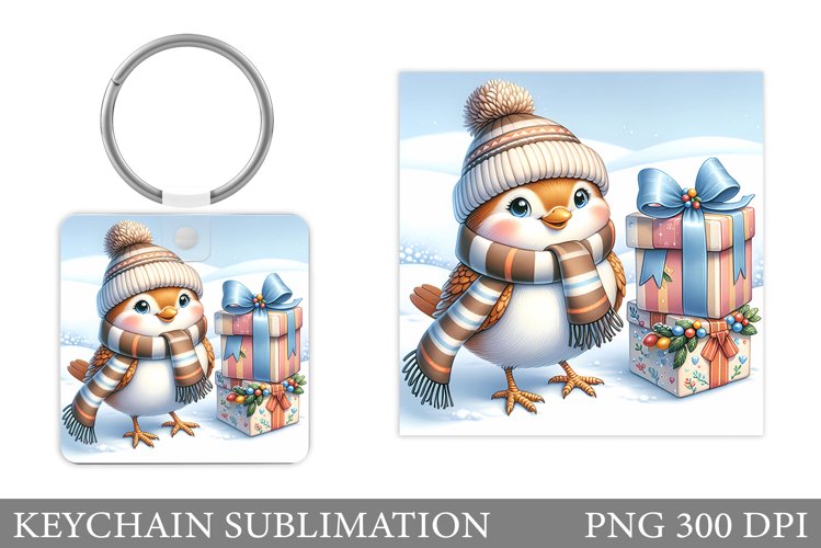 Christmas Bird Keychain. Christmas Keychain Sublimation example image 1