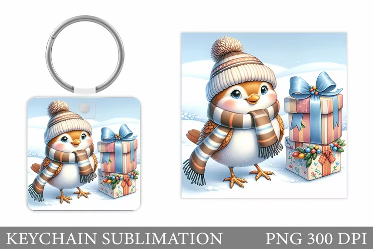 Christmas Bird Keychain. Christmas Keychain Sublimation
