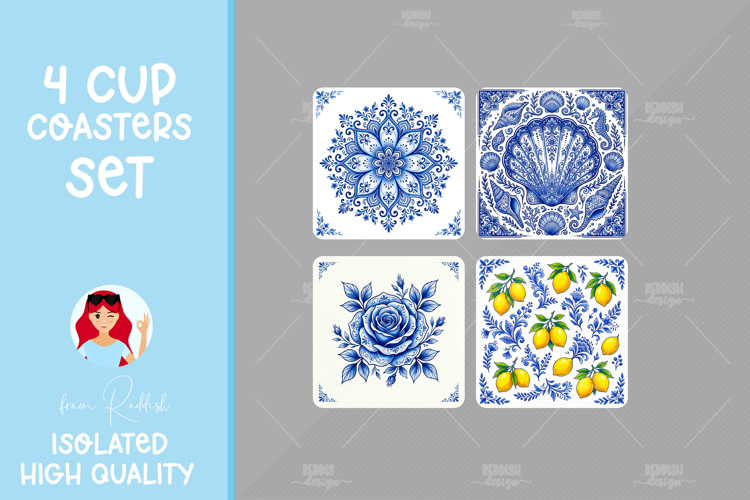 4 Ceramic Tile Style Ornamental Pattern Drink Coasters