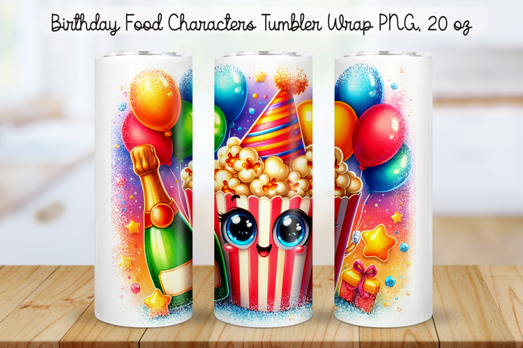 Birthday Food Character Tumbler Wrap PNG 20 oz
