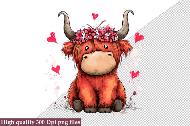 Valentine Highland Cow Clipart Png