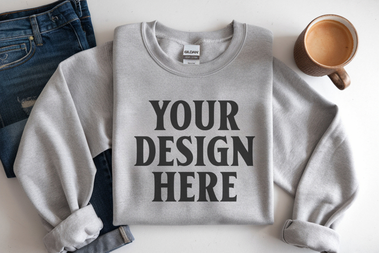 Ash Gildan 18000 Folded Flat Lay Mockups