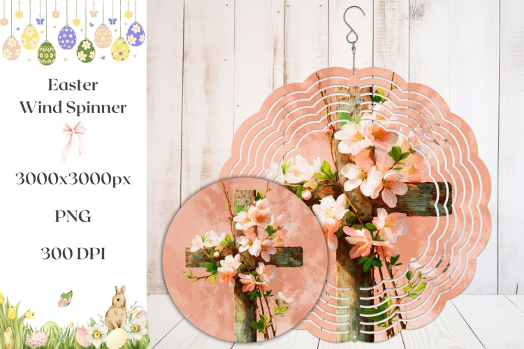 Christian Wooden Cross Wind Spinner, Pink Wind Spinner