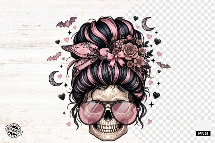 Messy Bun Skull Mom PNG