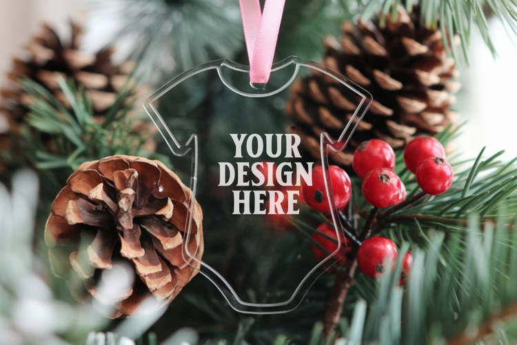 Acrylic Christmas Ornament Mockups | Clear Round Holiday