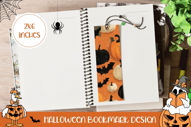 Halloween Pumpkins Bookmark Print, Halloween Bats Bookmark