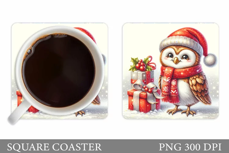 Christmas Owl Coaster Design. Christmas Owl Sublimation