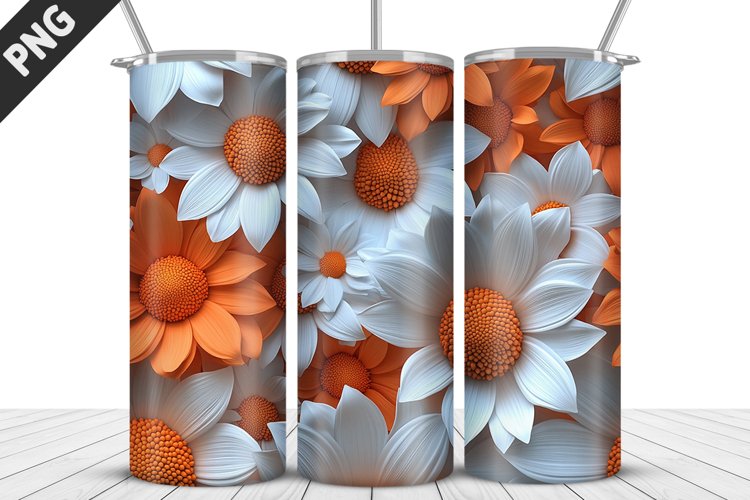 3D Daisy Flowers 20oz Tumbler Wrap | Sublimation Design example image 1