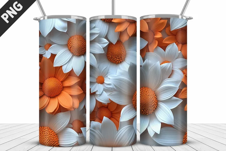 3D Daisy Flowers 20oz Tumbler Wrap | Sublimation Design