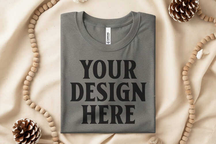 Athletic Heather Bella Canvas 3001 Flat Lay T-Shirt Mockup example image 1