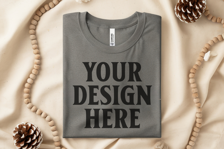 Athletic Heather Bella Canvas 3001 Flat Lay T-Shirt Mockup