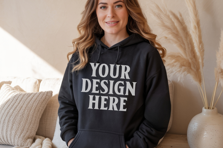 Black Gildan 18500 Hoodie Mockup, G18000 Hoodie Model mockup