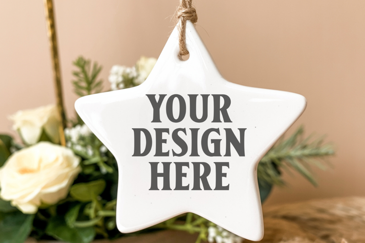 Christmas Star Ceramic Ornament Mockup | Holiday Star