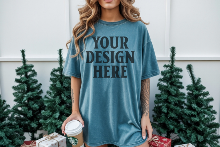 Christmas Comfort Colors 1717 Blue Spruce TShirt Mockup, CC