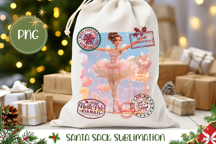 Christmas Ballerina Santa Sack, Winter Gift Bag Design