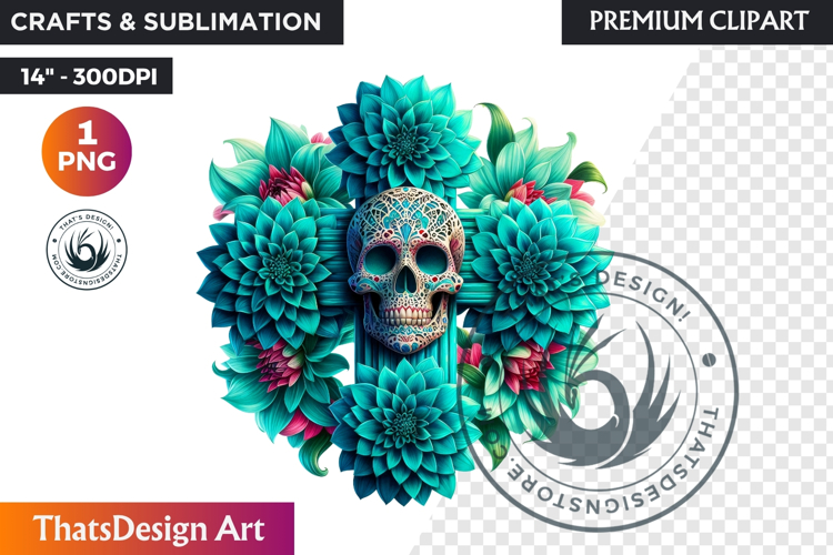 Floral Day of Dead Crosses Clipart Sugar skull PNG catrina
