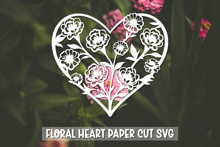 Paper Cut Floral Heart , Paper Cut Heart SVG