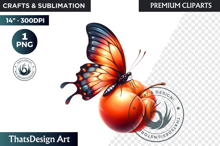 Vibrant Butterfly with Fruit PNG, Tropical Summer Clipart