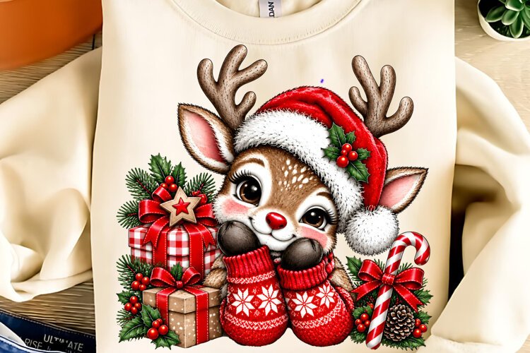 Funny Christmas PNG, Cute Reindeer Christmas Sublimation example image 1