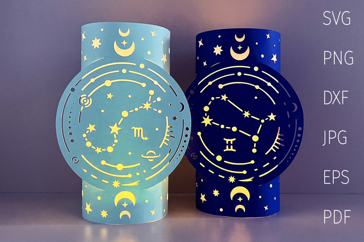 Zodiac constellations 3d paper lantern template svg